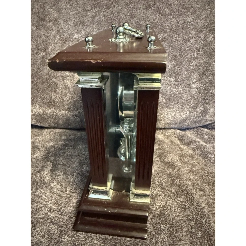 Clock. Wallace Silver Smith Mahogany Mantle Clock With Handle